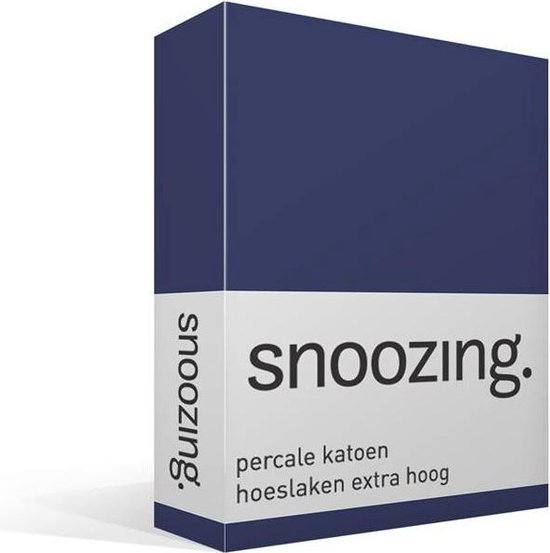 Snoozing - Hoeslaken - Extra hoog - Lits-jumeaux - 180x200 cm - Percale katoen - Navy