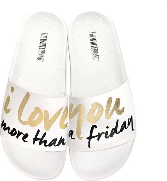Slippers met opdruk I Love You More Than a Friday - maat 41 - dames - wit |  bol.com