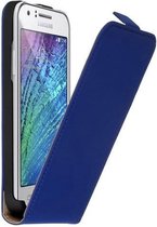 Blauw Lederen Flip case case Telefoonhoesje Samsung Galaxy J1
