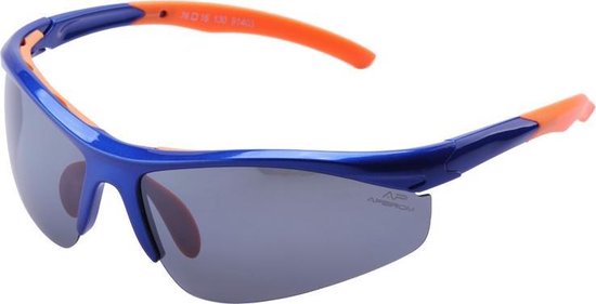 Apeirom Pavonis Sportbril - TR-90 Ultra Light Blauw Frame - TPE Oranje Extra Soft Neusvleugel en Pootjes - UV400 - TAC 1.1mm True Soft Grey Anti Scratch Lens