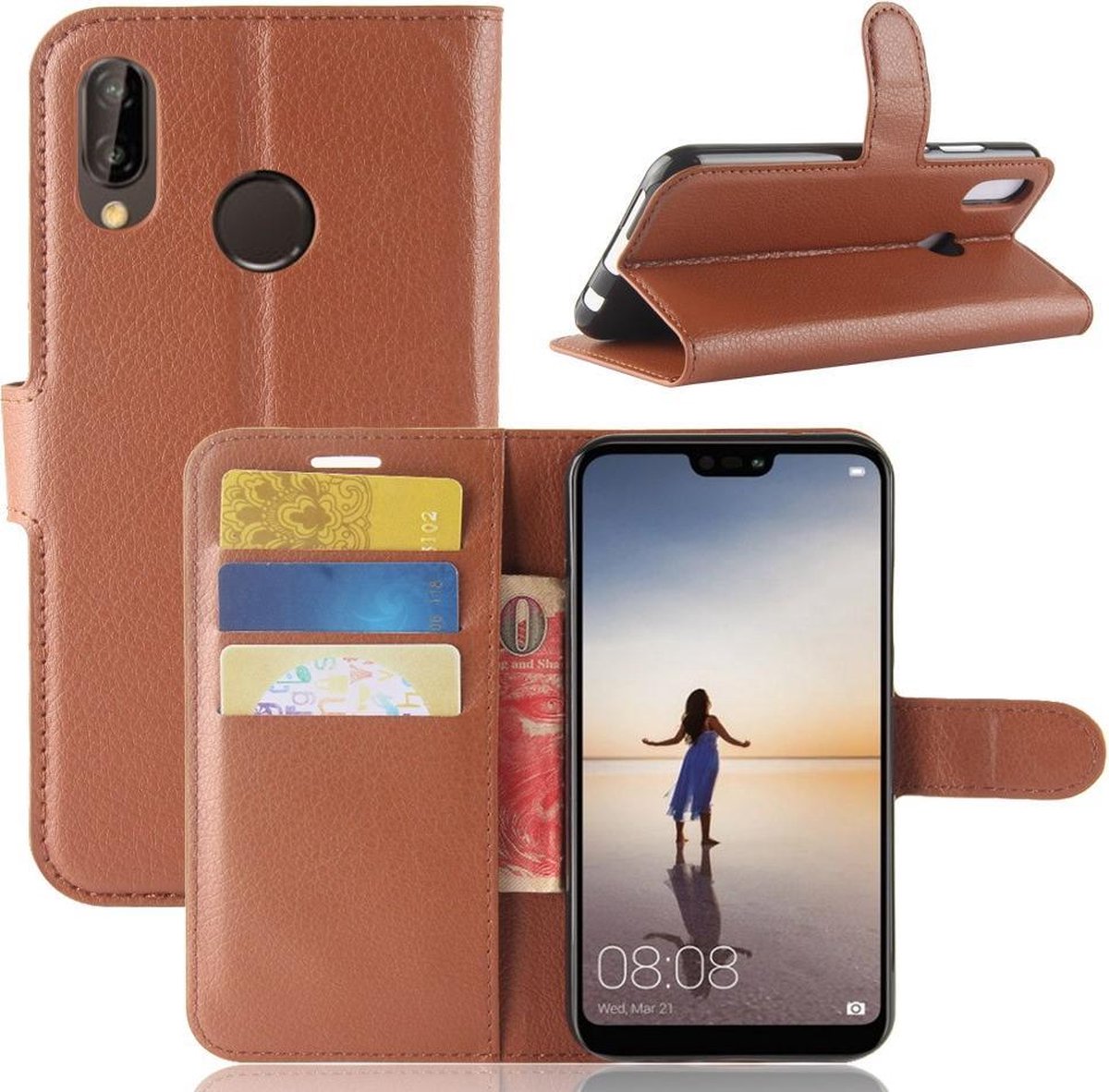 Book Case - Geschikt voor Huawei P20 Lite Hoesje - Bruin op Prijzenvolger.com