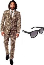 Heren kostuum / pak met luipaard print maat 54 (2XL) - met gratis zonnebril