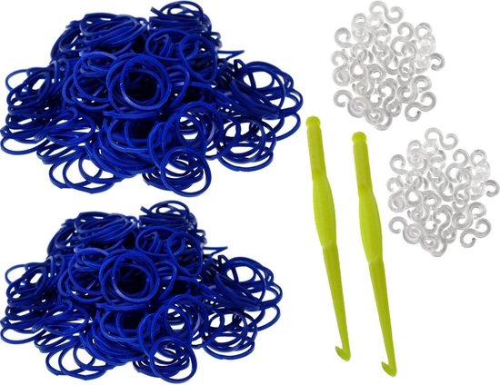 600 Loom Bands met 2 weefhaken en S-clips blauw