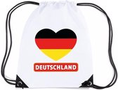 Allemagne sac à dos / sac de sport à cordon en nylon blanc avec drapeau allemand en cœur