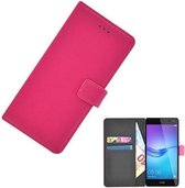 Wallet bookcase luxe effen roze hoesje voor Huawei Y6 2017