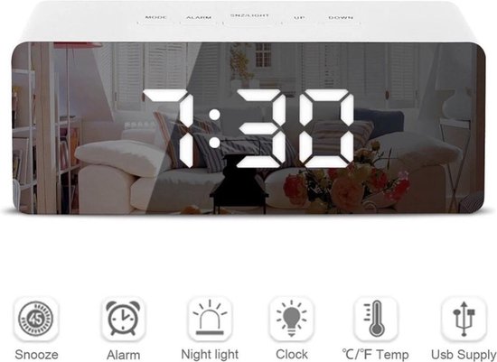 Multifunctionele Digitale LED Wekker MKGOODS - Spiegel - Alarm - Temperatuur