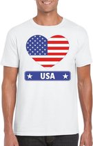 Amerika/ USA hart vlag t-shirt wit heren L
