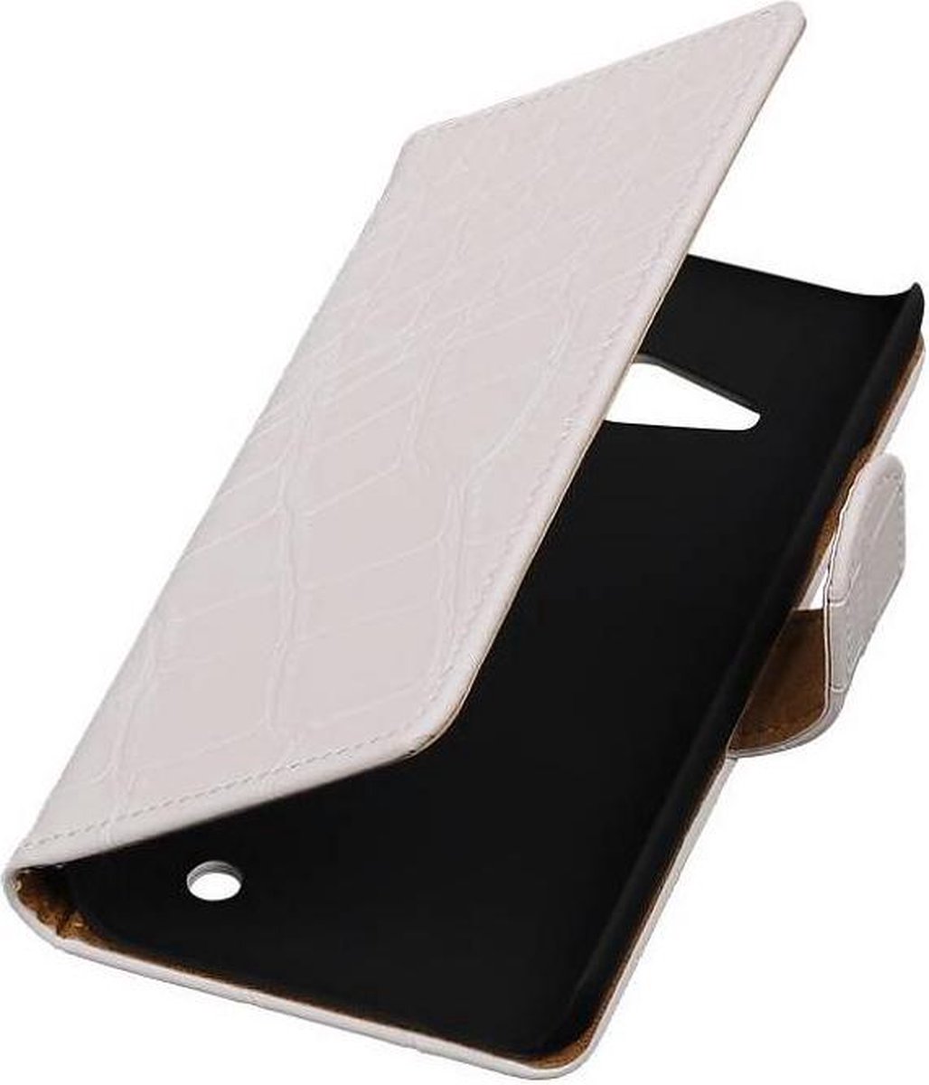 Croco Bookstyle Wallet Case Hoesjes Geschikt voor Microsoft Lumia 550 Wit