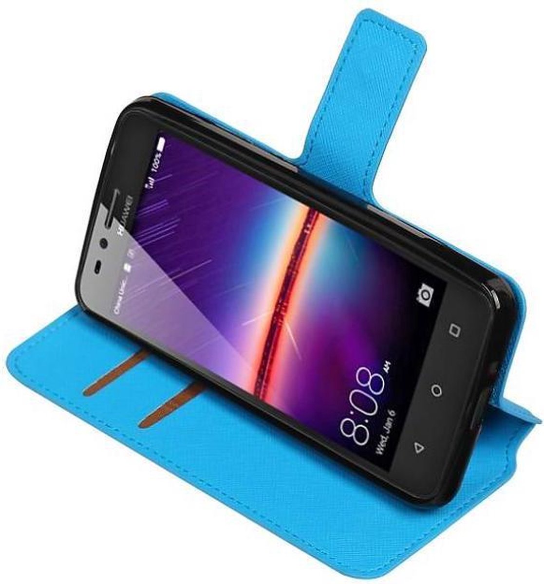 Cross Pattern TPU Bookstyle Wallet Case Hoesjes Geschikt voor Huawei Y3II Blauw