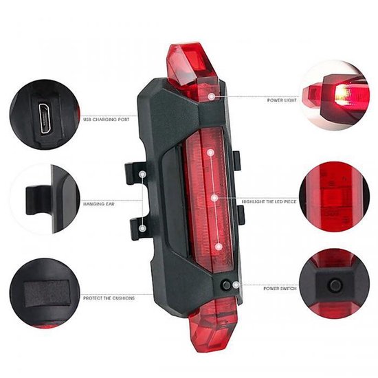 Bekwaam liefde bevind zich Fiets Achterlicht - Fietsachterlicht - Rood - Led - Oplaadbaar - USB - Fiets  Lamp | bol.com
