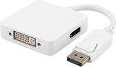 DELTACO DP-MULTI6 DisplayPort naar DVI / HDMI / DisplayPort adapter, Ultra HD in 60Hz, 0.2 meter, wit