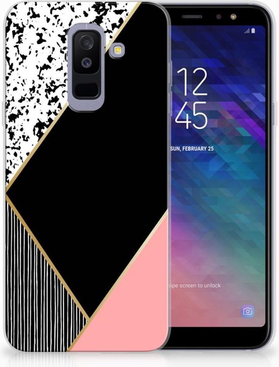 welzijn Temmen Bij zonsopgang Samsung Galaxy A6 Plus (2018) TPU Siliconen Hoesje Black Pink Shapes |  bol.com