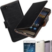 MP Case Zwart vintage lederlook bookcase voor -Huawei P9- hoesje