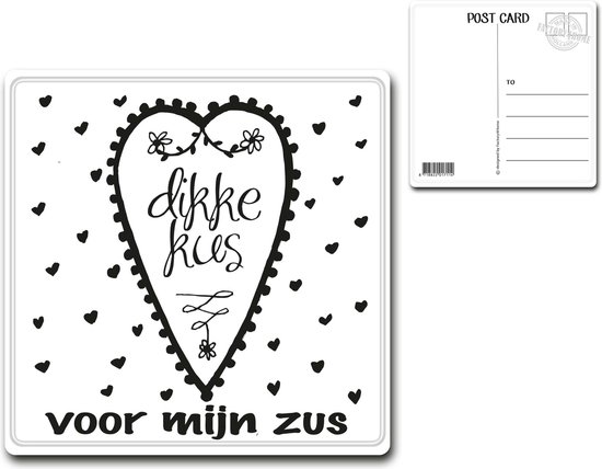 Metalen kaart 15x15cm Dikke kus voor mijn zus - 107134122016 | bol.com