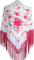 Spaanse manton  - omslagdoek - wit roze bij verkleedkleding of flamenco jurk