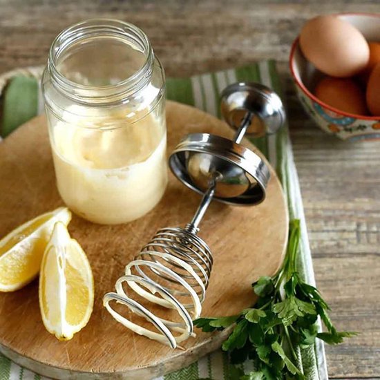 RVS deksel mayonaise maker incl. glazen pot - HappyTappi van Merkloos — afbeelding 2