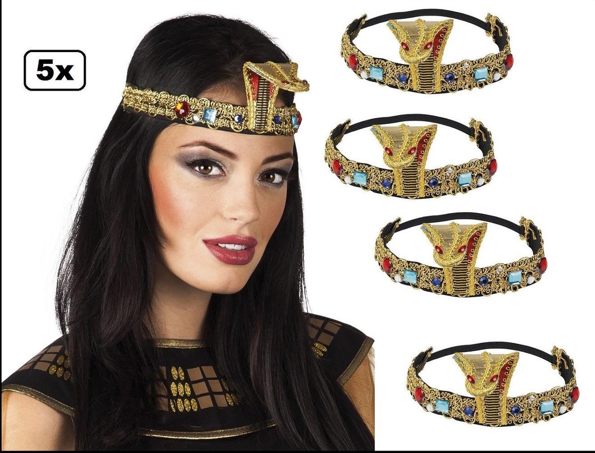 5x Hoofdband Cleopatra dames goud - Egypte farao themafeest festival party nijl |
