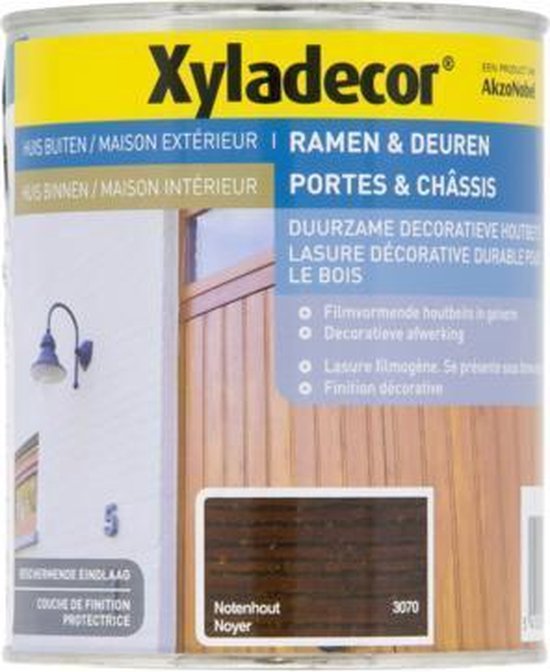 Xyladecor Ramen & Deuren - Decoratieve Houtbeits - Notenhout - 0.75L