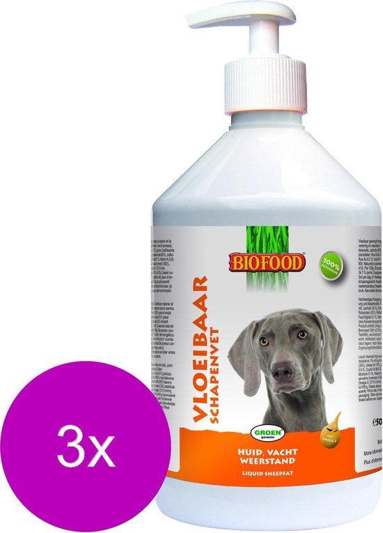 Biofood Vloeibaar Schapenvet - Hond - Voedingssupplement - Met doseerpomp -  3 x 500 ml | bol.com