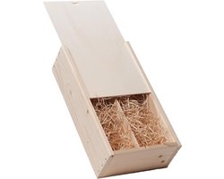 wijnkist 2 vaks met schuifdeksel - inclusief gratis houtwol