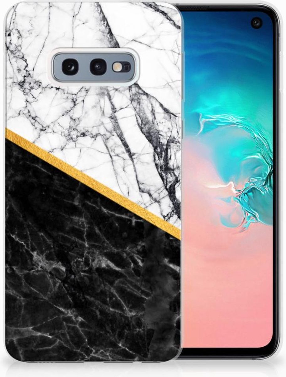 Samsung Galaxy S10e TPU Siliconen Hoesje Marmer Wit Zwart - Origineel Cadeau Man