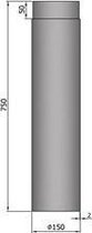 Kachelpijp Ø150 lengte 750 met spie grijs - grijs-staal - 2mm - H750 Ø150mm