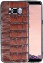 Croco Hard Case - Hoesje Hoesje Geschikt voor voor Samsung Galaxy S8 Donker Bruin