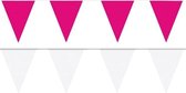 Witte/Roze feest punt vlaggetjes pakket - 120 meter - slingers/ vlaggenlijn