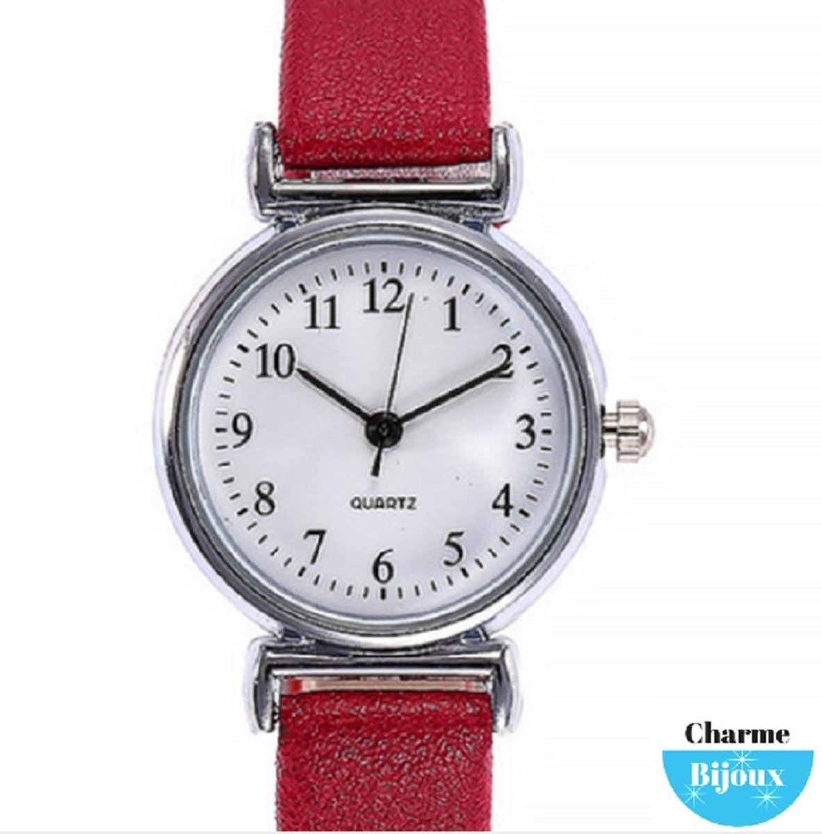 Horloge -Jol-voor de smalle pols- Lederbandje- Rood- 26 mm