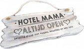 Houten Tekstplank / Tekstbord 12x30cm "Hotel Mama....Altijd Open" - Kleur Antique White