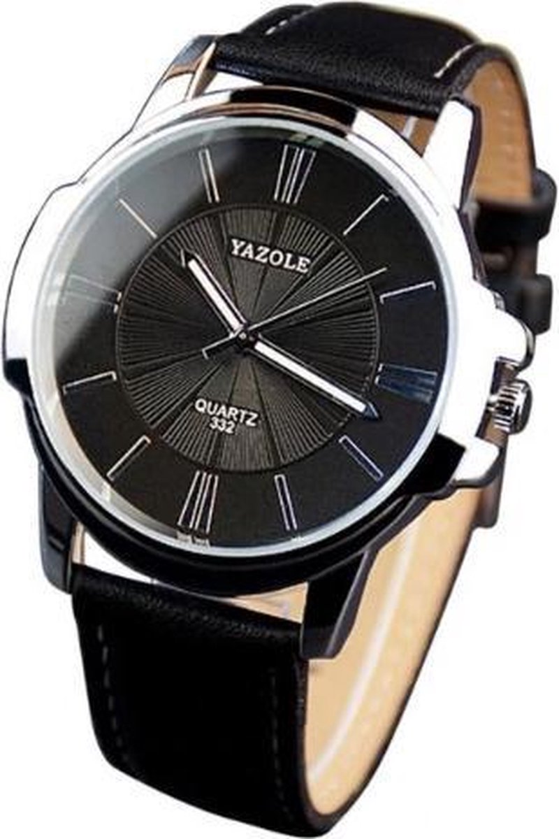 Yazole - heren horloge - business casual - zwart/zwart - 40 mm - I-deLuxe verpakking