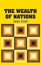 Livre "The Wealth of Nations" par Adam Smith, fond jaune avec neuf motifs carrés dans des tons de brun et de crème.