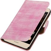 Roze Mini Slang booktype wallet cover hoesje voor Huawei Y6 II Compact