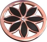 Silventi Lockits 982501819 Stalen munt - bloem met kristal - 20-2 mm - Roségoudkleurig / zwart