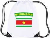 Suriname nylon rijgkoord rugzak/ sporttas wit met Surinaamse vlag