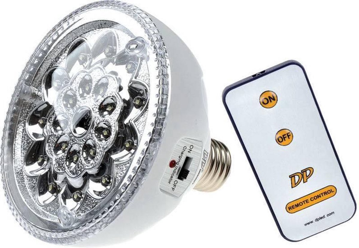 E27 Oplaadbare Led Lamp op Accu met afstandsbediening, 2.2 Watt - Kleur  LED's Koud Wit | bol