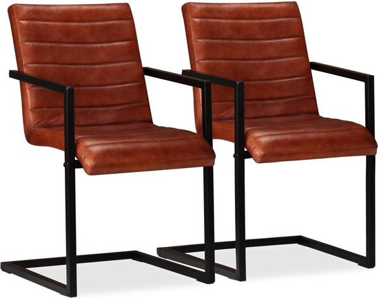 Eettafel stoelen Bruin Echt Leer 2 STUKS / Eetkamer stoelen / Extra stoelen  voor... | bol.com