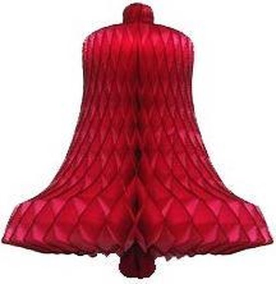 Rode papieren kerstklok met honingraatstructuur, 28 cm.