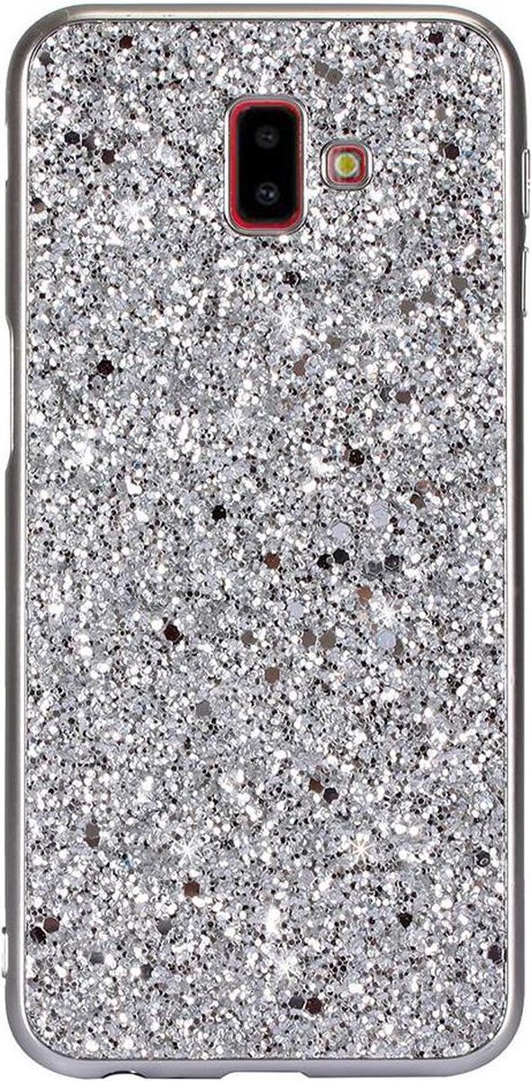 Telefoonhoes Geschikt voor: Samsung Galaxy J4 2018 Glitter Backcover Hoesje Zilver