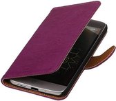 Washed Leer Bookstyle Wallet Case Hoesjes voor LG L80 Paars