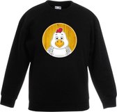 Kinder sweater zwart met vrolijke kip print - kippen trui 3-4 jaar (98/104)