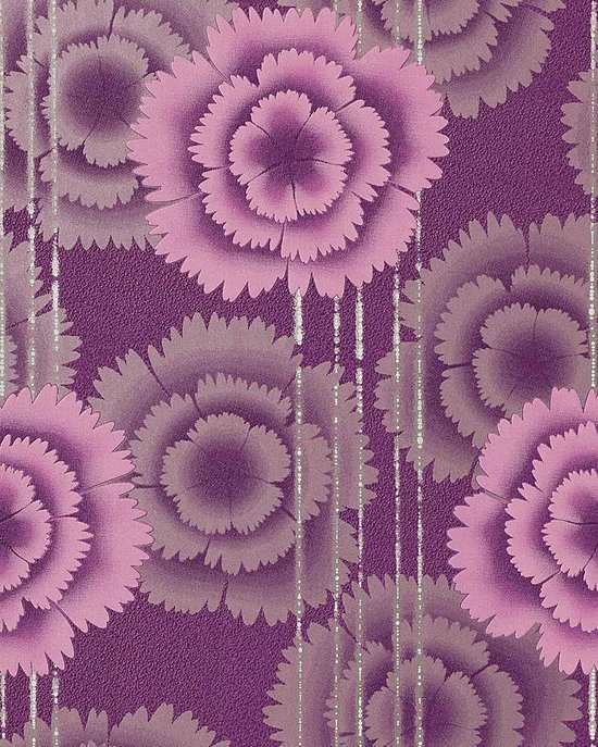 Retro behang bloemen design EDEM 056-24 behangpapier violet pink paars  zilver | bol.com