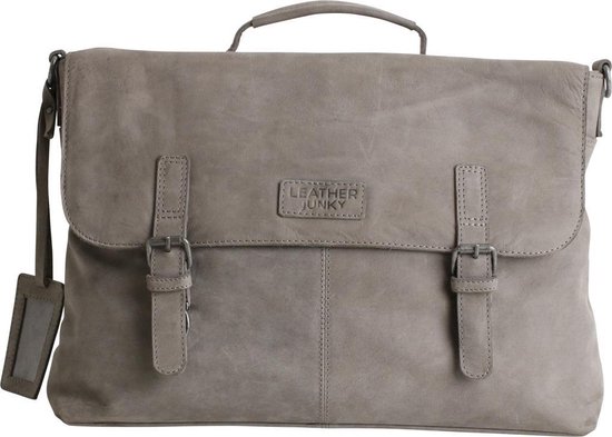 Leather Junky laptop tas - The Bookmaker Bag - Grijs - Leer