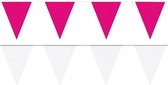 Witte/Roze feest punt vlaggetjes pakket - 80 meter - slingers / vlaggenlijn