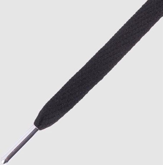 Mr Lacy - Schoenveters - Flatties Plat - Zwart met zilverkleurige tip - veterlengte 130 cm