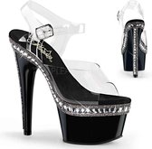 Pleaser Sandaal met enkelband, Paaldans schoenen -35 Shoes- ADORE-708RS-1 Paaldans schoenen Zwart/Transparant