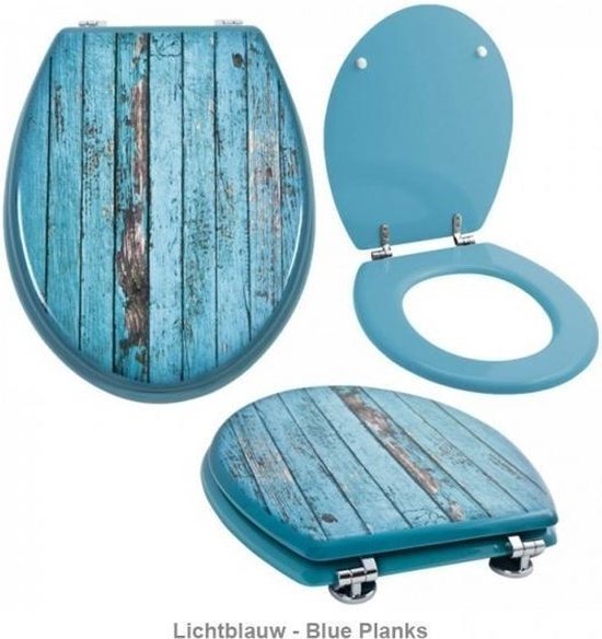 WC Bril met print, toiletbril-Lichtblauw - blue planks | bol.com