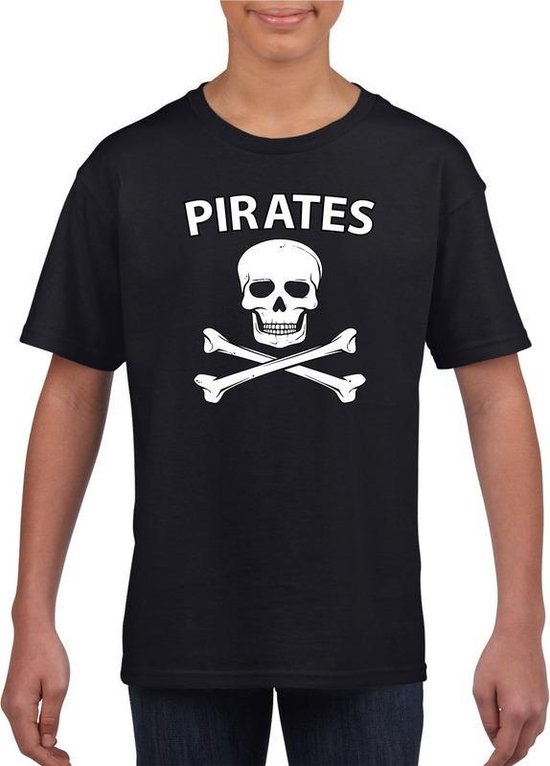 Piraten verkleed shirt zwart jongens en meisjes - Piraten kostuum kinderen - Verkleedkleding 146/152
