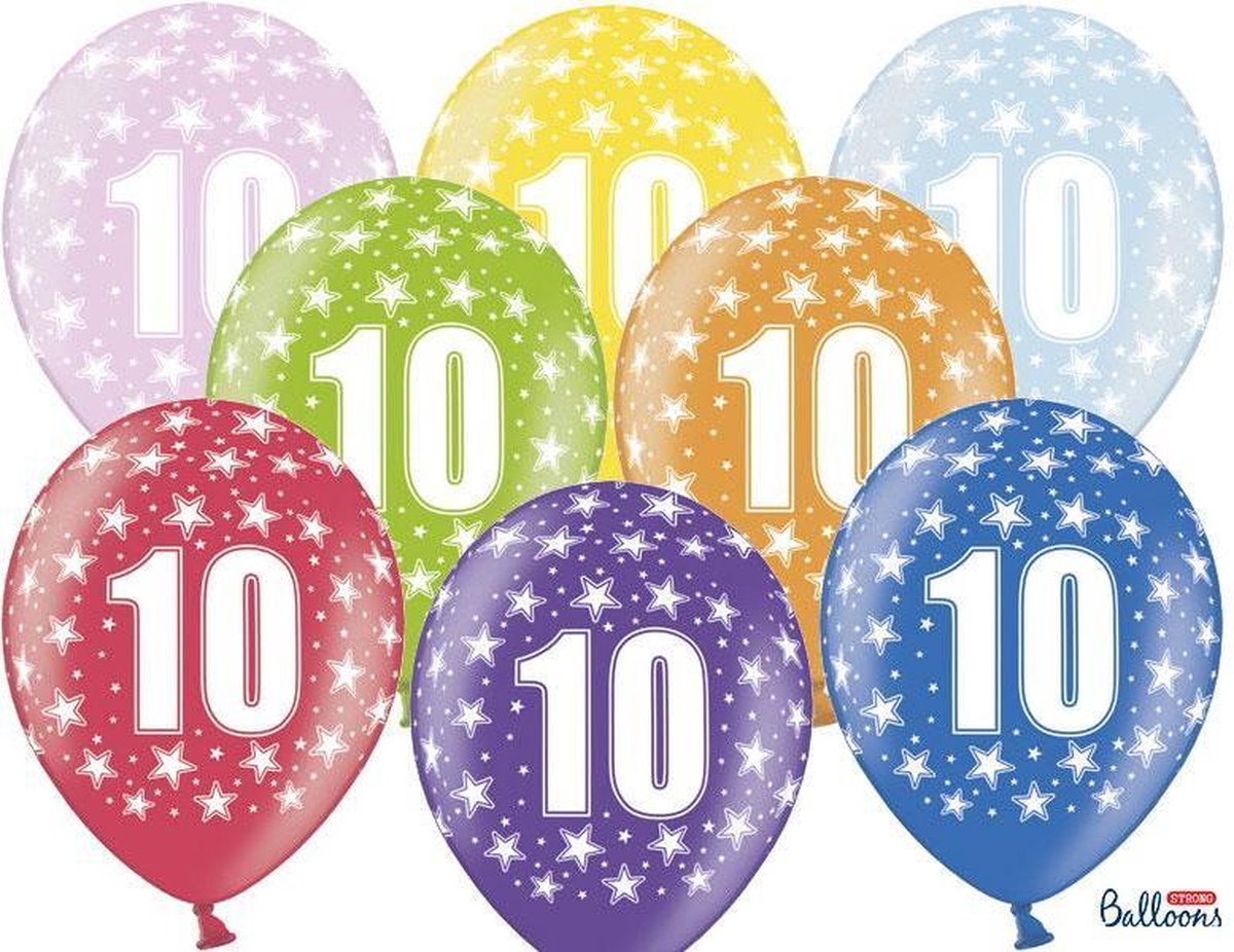 """Ballonnen 30cm, 10th Birthday, Metallic Mix (1 zakje met 6 stuks)"""