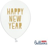 Ballonnen 30 cm, Happy New Year, Pastel Pure wit (1 zakje met 50 stuks